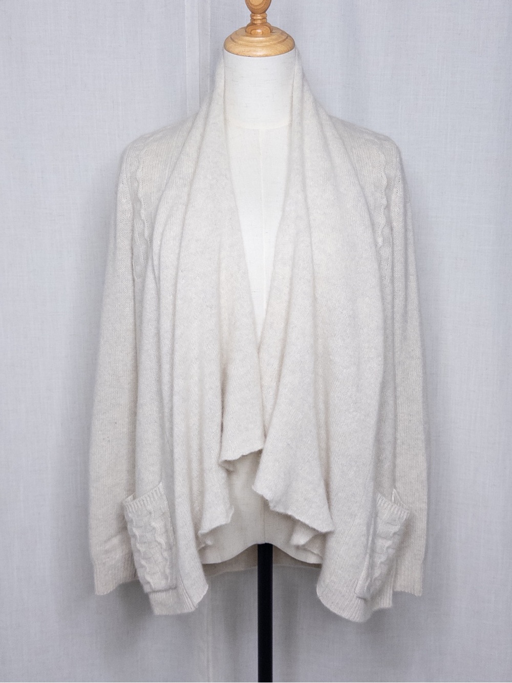 Anthropologie HWR Cashmere Open Front Cardigan Ivory Cable Knit Size Small